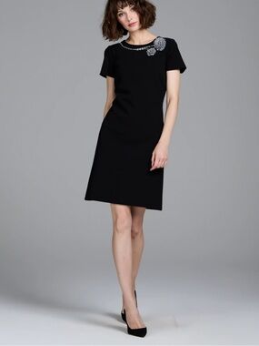 Emily Shalant Crystal Peony Cocktail Shift Dress